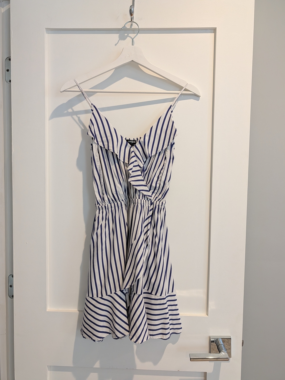Express XXS Blue White Striped Ruffle Wrap Sundress